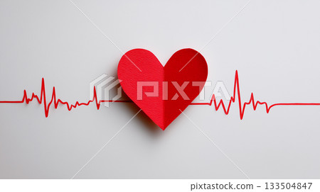 Simple illustration of a red heart and an electrocardiogram 133504847