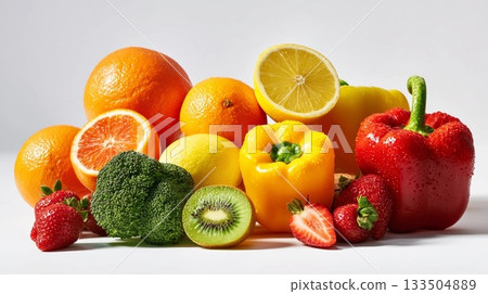 Assortment of fresh fruits and vegetables rich in vitamin C Assortment of fresh fruits and vegetables rich in vitamin C 133504889