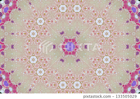 Pink and yellow kaleidoscope, beautiful geometric pattern Pink and yellow kaleidoscope, beautiful geometric pattern 133505029