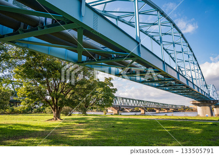 大阪市淀川公園長良地區，渡槽橋和阪急千里線穿過該地區 133505791