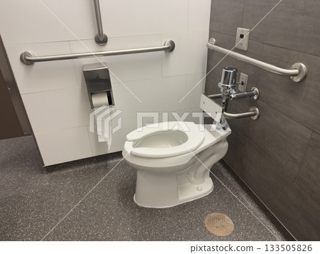 Accessible public restroom toilet area Accessible public restroom toilet area 133505826