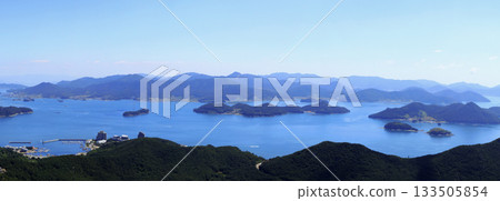 Hallyeohaesang national park in South Korea. View from Mireuksan mountain. Hallyeohaesang national park in South Korea. View from Mireuksan mountain. 133505854
