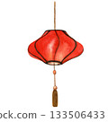 Traditional chinese red paper lantern on a white background. Hand drawn. Watercolor illustration for design of cards, posters and templates 133506433
