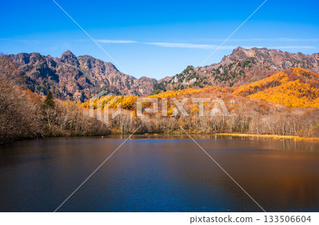 The Togakushi mountain range in autumn, dyed in red leaves: Mt. Nishidake and Mt. Togakushi The Togakushi mountain range in autumn, dyed in red leaves: Mt. Nishidake and Mt. Togakushi 133506604