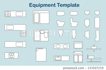 Household equipment icon set for floor plans (kitchen, bathroom, toilet) 133507259