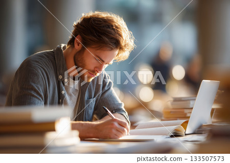 一位男子專心學習的肖像 1 張由人工智慧生成的圖像 133507573