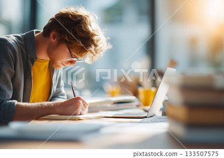 一位男子專注學習的肖像 2 人工智慧產生的圖像 133507575