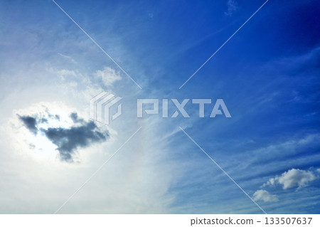 Autumn blue sky and clouds, sun and halo 133507637