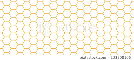Seamless honeycomb pattern texture. Golden honey beehive mosaic shape wallpaper. Yellow repeated hexagon grid background. Repeating outline geometric hexagonal structure. Vector backdrop Seamless honeycomb pattern texture. Golden honey beehive mosaic shape wallpaper. Yellow repeated hexagon grid background. Repeating outline geometric hexagonal structure. Vector backdrop 133508106