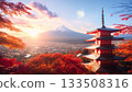 Mount Fuji and temple illustration 133508316