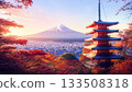 Mount Fuji and temple illustration 133508318