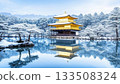 Kinkakuji Temple snow scene illustration 133508324