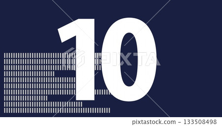 Presenting abstract navy canvas featuring centered white numeral 10, with staggered dash rows left 133508498