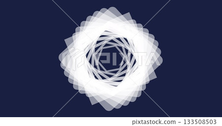 Spiraling central motif rotating on abstract digital canvas, with translucent white squares 133508503