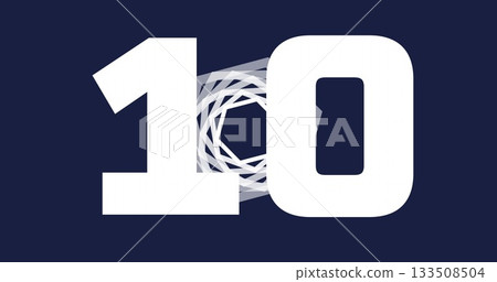 Showing stylized white numeral 10 on dark navy-blue digital canvas, with rotating polygon spiral Showing stylized white numeral 10 on dark navy-blue digital canvas, with rotating polygon spiral 133508504