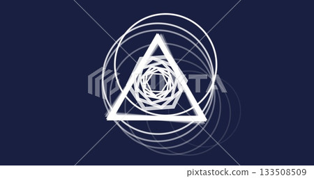 Displaying nested triangles and translucent rings on navy field, with white triangle outline 133508509