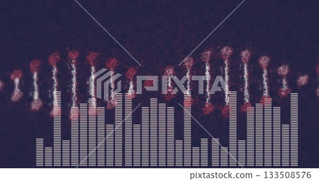 Displaying equalizer bars rising on dark purple backdrop, with red and white glowing clusters 133508576