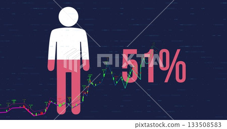 Human icon floating in glitch dashboard, pink 51%, candlestick chart, neon line graph, copy space Human icon floating in glitch dashboard, pink 51%, candlestick chart, neon line graph, copy space 133508583