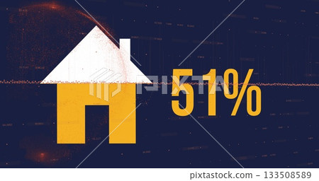 Displaying yellow-and-white house icon positioning left on infographic, with yellow 51%, copy space Displaying yellow-and-white house icon positioning left on infographic, with yellow 51%, copy space 133508589