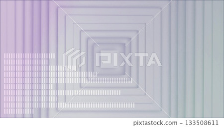 Displaying nested extruded square frames receding toward center in gradient space, with white bars 133508611