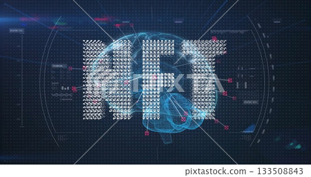 Visualizing stylized AI glyphs forming text over brain hologram in virtual lab, with UI panels Visualizing stylized AI glyphs forming text over brain hologram in virtual lab, with UI panels 133508843