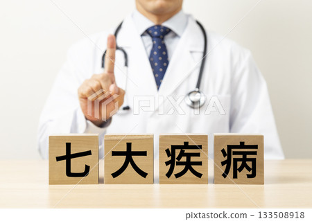 A block with the words "Seven Major Diseases" and a doctor 133508918