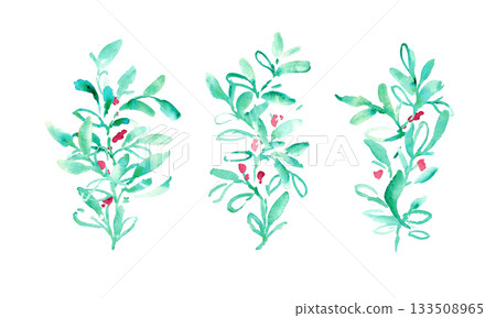 Watercolor painting. Watercolor Christmas plant background frame. Christmas holly frame. Vectorized watercolor painting 133508965