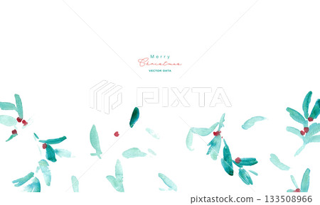 Watercolor painting. Watercolor Christmas plant background frame. Christmas holly frame. Vectorized watercolor painting 133508966
