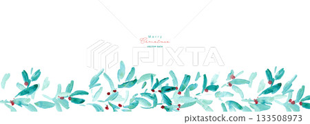 Watercolor painting. Watercolor Christmas plant background frame. Christmas holly frame. Vectorized watercolor painting Watercolor painting. Watercolor Christmas plant background frame. Christmas holly frame. Vectorized watercolor painting 133508973