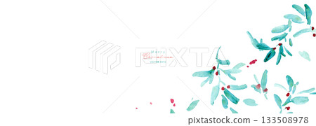 Watercolor painting. Watercolor Christmas plant background frame. Christmas holly frame. Vectorized watercolor painting Watercolor painting. Watercolor Christmas plant background frame. Christmas holly frame. Vectorized watercolor painting 133508978