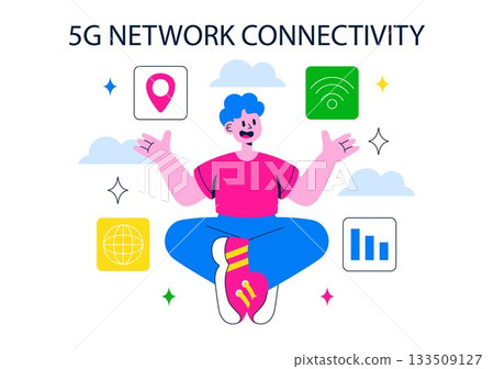5G Network Connectivity Wireless Technology Vector Illustration Featuring Transmitter Tower Providing High-Speed Mobile Internet Communication 133509127