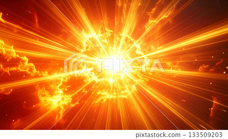 金色光芒爆炸效果背景，抽像地表達閃耀的能量和光線 133509203