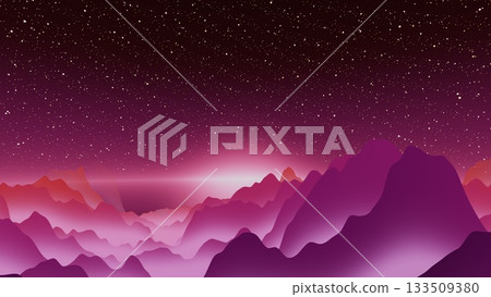 Vibrant layered mountain silhouettes in magenta purple pink gradient with starry cosmic sky, abstract retro synthwave landscape background Vibrant layered mountain silhouettes in magenta purple pink gradient with starry cosmic sky, abstract retro synthwave landscape background 133509380