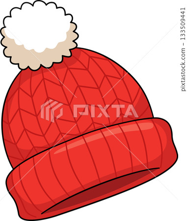 Cute Red Knitted Beanie Hat Cartoon with Pom-Pom Cozy Winter Clothes Cute Red Knitted Beanie Hat Cartoon with Pom-Pom Cozy Winter Clothes 133509441
