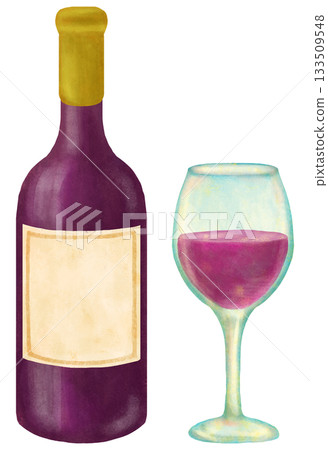 Illustration of a wine bottle and poured wine Illustration of a wine bottle and poured wine 133509548