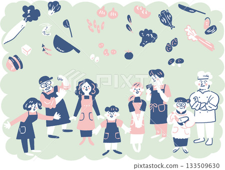 People wearing aprons and enjoying cooking - People enjoying cooking series with white skin 133509630