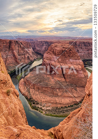 Vertical View of Horseshoe Bend Canyons at Daybreak 133509729