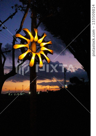 Evening scenery with shining bamboo lanterns 133509814