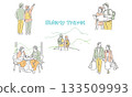 Illustration set of a senior couple traveling together Illustration set of a senior couple traveling together 133509993