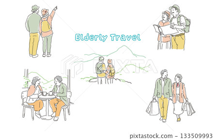 Illustration set of a senior couple traveling together 133509993