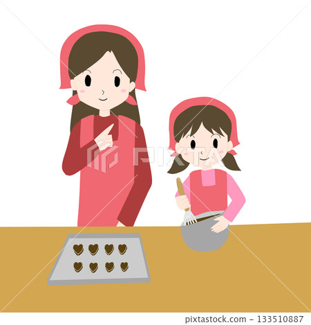 Illustration of a parent and child making chocolate Illustration of a parent and child making chocolate 133510887
