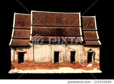 isolated ancient biddhist church on black 133510894