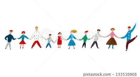 手繪插圖,描繪了一位男士、一位女士和一個孩子手牽手的場景。 手繪插圖,描繪了一位男士、一位女士和一個孩子手牽手的場景。 133510908