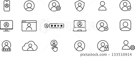 Editable line icon set for users and user accounts 133510914