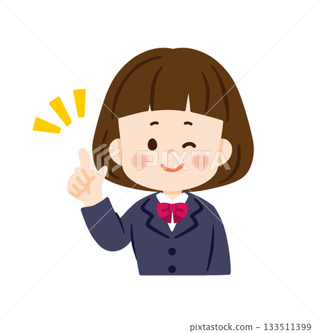 Female student pointing and winking, bust up Female student pointing and winking, bust up 133511399