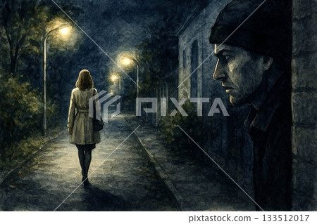Stalker Night Road Image Watercolor 133512017
