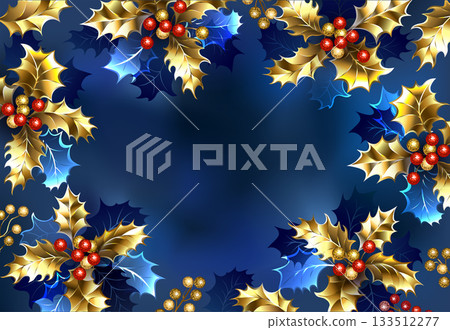 Background with golden holly Background with golden holly 133512277