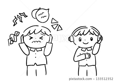 圖解：一個對聲音敏感的孩子和一個戴上耳機後能安靜下來的孩子 / 治療性教育 / 感覺過敏 133512352