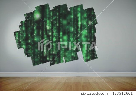 Display on wall showing green matrix 133512661