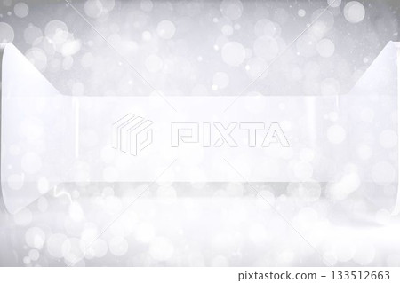 White ribbon banner with folded ends is spanning center of soft bokeh background in flat design 133512663